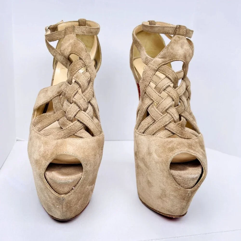Christian Louboutin Suede Leather Carlotta Ultra High 160mm Platform Heels 35